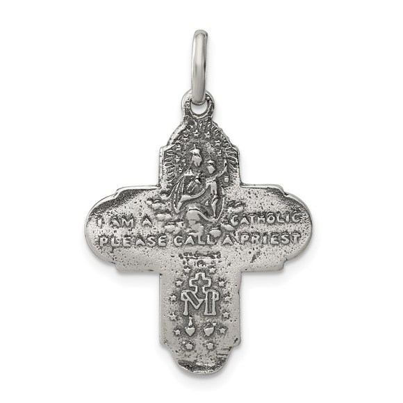 Sterling Silver Antiqued Reversible 4-way Medal - Picture 3 of 4